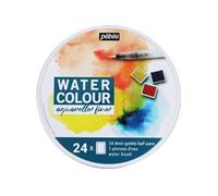 Boîte de 24 demi-godets aquarelle + pinceau à eau