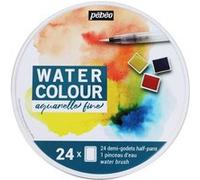Boîte de 24 demi-godets aquarelle + pinceau à eau Multicolore G
