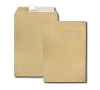 Boîte de 250 pochettes kraft brun C4 229x324 90 g/m² fenêtre 100x50 bande de protection