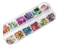 Boîte de 4 boîtes de 12 grilles pour nail art Aurore Ormeau Coquillage Flocons 3D Irréguliers Tranches de Mer Charms Holographiques Paillettes Pièces