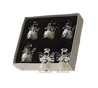 Boîte de 6 Petit Verre Angel Noël Arbre Décorations avec blanc Fleur Bande (4.5cm)