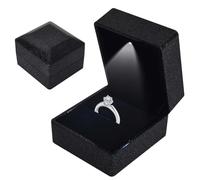 Boîte de Bague avec Lumière LED, Boîte à Bague en Velours, Boîte à Bijoux pour Bagues avec éclairage Interne LED Boîte à Bijoux Rangement pour Mariage Proposition Fiançailles, 5.8*6.3*5cm, Noirétoilé