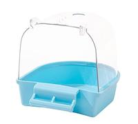 Boîte de bain pour oiseaux inséparables et petits oiseaux Bleu 13,5 x 13,7 | Matériau ABS, transparent, design ouvert, facile à nettoyer, recharge d'eau, deux emplacements pour cartes, se fixe à la cage