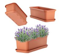 KADAX Jardinière avec soucoupe, bac de balcon en plastique, jardinière pour intérieur et extérieur, pot de fleurs pour balcon, terrasse, rebord de fenêtre (40 cm, terre cuite), Terracotta