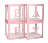 Boîte de ballons lettres roses, convient pour une fête à thème B-É-B-É, boîte simple avec une lettre ou set de 4 boîtes avec les lettres B-É-B-É, décoration de fête, anniversaire, boîte de ballons tra