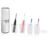 Boîte de Brosse à Dents Voyage 4-in-1 Portable Etui Brosse à Dent Transparent Rangement de Boite Brosse a Dent Respectueux de L'humidité Tasse de Brosse à Dents pour Camping Maison Ecole