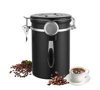 Boîte de café hermétique en acier inoxydable de 1,8 l, boîte de café sous vide, récipient en grains de café avec cuillère en acier inoxydable et fonction d'économie de temps pour thé, noix, cacao