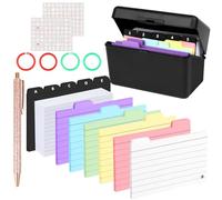 Boîte de cartes, noire, 15 x 9,5 x 8,5 cm, avec 200 cartes d'index blancs, 150 cartes multicolores, 10 cartes d'index en polypropylène, 2 lettres autocollantes, 4 anneaux pour boîte à fiches