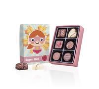 Boîte de chocolats pour fille- Super Girl | 6 Chocolats | Assortiment chocolat | Cadeau pour les filles | Offrir | Luxe | Premium | Boite Girly | Fille | Pâques |Noel | Anniversaire