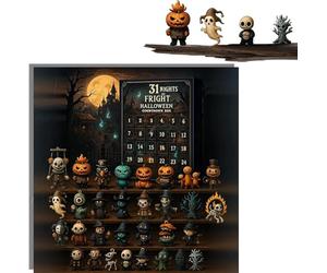 Boîte de compte à rebours d'Halloween avec figurines - Calendrier de l'Avent 31 nuits de peur avec mini figurines d'horreur effrayantes, breloques à suspendre et de bureau, surprise effrayante pour la