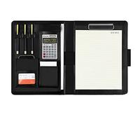 boîte de conférence PU en cuir, Porte-bloc A4 en cuir synthétique marron/noir(Black,Solar calculator)
