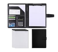 boîte de conférence PU en cuir, Porte-bloc A4 en cuir synthétique vegan multicolore(Black,12-digit calculator)