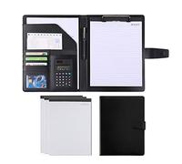 boîte de conférence PU en cuir, Porte-bloc A4 en cuir synthétique vegan multicolore(Black,8-digit calculator)