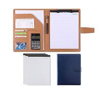 boîte de conférence PU en cuir, Porte-bloc A4 en cuir synthétique vegan multicolore(Blue,12-digit calculator)