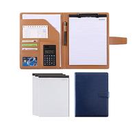 boîte de conférence PU en cuir, Porte-bloc A4 en cuir synthétique vegan multicolore(Blue,8-digit calculator)