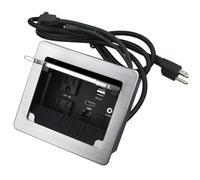 Boîte de connectivité de brosse de table avec 2 alimentation CA + 2 chargeurs USB + HDMI + 1 audio 3,5 mm + données USB-C + RJ45 (cat6) pour conférence (argent)