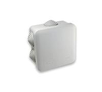 Boîte de connexion : boîtier de surface de 85 x 85 x 45 mm, idéal pour les installations électriques, avec plusieurs ports pour des connexions sûres et efficaces.