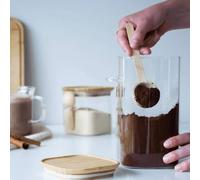 Pebbly Boite carrée haute en verre/bambou & cuillère doseuse - 1400 ml