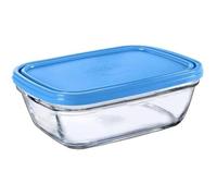 Duralex Freshbox|Boite de conservation alimentaire rectangle avec couvercle en plastique bleu 1,1 L|1 Unité|Verre ultra résistant aux rayures, Compatible Micro-ondes et Lave-Vaisselle, Made in France