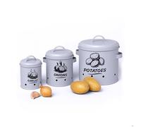Relaxdays - Boîte de conservation pommes de terre, oignons et ail - 3 pièces, métal gris