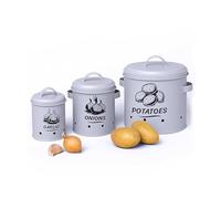 Boîte de Conservation pour Pommes de Terre, oignons et ail Relaxdays, 3 pièces, avec Couvercle et aérations, métal, Gris