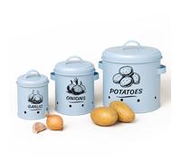 Relaxdays Boîte de conservation pour pommes de terre, oignons et ail, métal, lot de 3, bleu clair