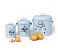 Boîte de Conservation pour Pommes de Terre, oignons et ail Relaxdays, Lot de 3, métal, Pot à oignons, Bleu Clair