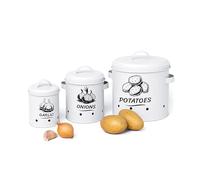 Boîte de Conservation Relaxdays pour Pommes de Terre, oignons et ail, Lot de 3, avec Couvercle, aérations, métal, Blanc