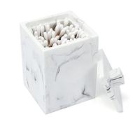 Boîte de Coton-Tige avec Couvercle,Porte-Coton Tige en Marbre Petite Boîte de Coton-Tige en Résine pour Tampons de Coton et Coton Boule Rangement Cosmétiques Blanc