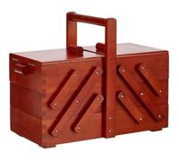 Boîte de couture en bois - Tiroirs accordéon - Poignée de transport - Bois vernis foncé - Compacte - 28 x 36 x 19 cm