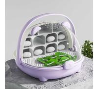 Boîte de croissance pour vers à soie, capsule spatiale pour l'élevage de vers à soie, cage d'habitat animal, réservoir de reptiles, boîte d'alimentation portable transparente avec poignée (violet)