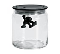 Alessi Amdr08 Gianni a Little Man Holding on Tight Boîte de Cuisine en Verre avec Couvercle en Résine Thermoplastique, Noir, 70 cl