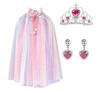 Boîte de déguisement pour enfant - Cape de princesse avec couronnes et boucles d'oreilles - Costume de princesse pour fille - Costume de princesse pour enfant, pour carnaval, cosplay, Halloween, fête