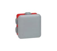 Boîte de dérivation Plexo IP55 - 7 entrées - 80 x 80 mm - Gris/rouge