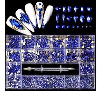 boîte de diamants AB brillants pour Nail Art, strass en verre de cristal, boîte de 21 grilles, breloques pour ongles de taille mixte, décoration d'ongles à faire soi-même, bleu