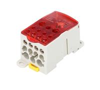 Boîte de distribution de câbles montée sur rail, Shunt haute puissance 1 en 11 sorties, Laiton nickelé, Boîtier en polycarbonate Cosses circulaires(Rot)