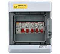 Boîte de distribution étanche IP65 avec alimentation à 4 voies, interrupteurs de fuite et de déconnexion 63 A AC, design à clapet transparent pour garage, camping-car, atelier, blanc