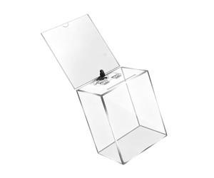 Boîte de don de bureau en acrylique transparent avec couvercle sécurisé pour les contributions du lobby, les bordereaux de papier, les présentoirs de comptoir, la récupération organisée, boîte de don