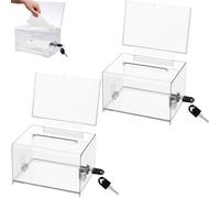 Boîte de Dons en Acrylique, Boîte à Dons Verrouillable, urne Électorale Transparente avec Serrure à Clé, Tirelire Transparente, avec Autocollant, pour Les Votes, Jeux, Concours (2PCS)