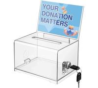 Boîte de Dons en Acrylique, Boîte à Dons Verrouillable, urne Électorale Transparente avec Serrure à Clé, Tirelire Transparente, avec Autocollant, pour Les Votes, Jeux, Concours (1)