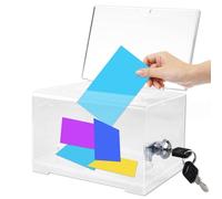 Boîte de dons en acrylique verrouillable avec serrure et clé, urne transparente pour cartes de visite pour concours, votes, tirages au sort