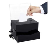 Boîte de dons en acrylique verrouillable - Noire - Urne de vote - Avec clé noire - Pour collecter des cartes, des tirages au sort