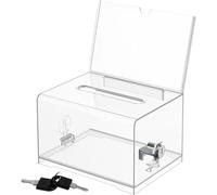 Boîte de dons en acrylique verrouillable - Urne de vote transparente avec serrure à clé - Pour cartes de visite, votes, jeux au sort, avec autocollants