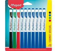 Maped - Boîte de 10 Feutres Effaçables à Sec Marker’Peps - Feutres pointes moyenne de 1,5mm - Coloris : Bleu x7, Noir x1, Rouge x1 et Vert x1