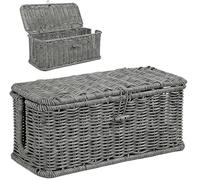 Boîte de gestion de câbles, organisateur de câbles en rattan fait à la main, panier de cordon de boîte Hider Open Slots Cords sous organisateur de cordon de bureau(Gray,13" x 5.1" x 5.1")