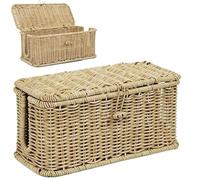 Boîte de gestion de câbles, organisateur de câbles en rattan fait à la main, panier de cordon de boîte Hider Open Slots Cords sous organisateur de cordon de bureau(Natural,15.7" x6.3"x5.3")