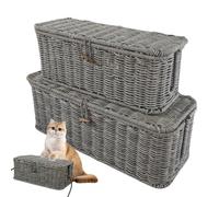 Boîte de gestion pour câble - 2 supports de rangement en rotin tissé à la main - Cache-câbles d'extension pour multiprises, parasurtenseurs, adaptateurs