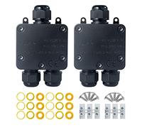Boite de Jonction Etanche, Boite de Jonction à 3 voies, Boîte de Jonction Etanche IP68 Boîte de Connexion Electrique Pour Câbles de 5-15 mm de Diamètre, Boîte de Jonction Noire (2 Pack)