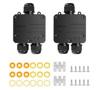 Boîte de jonction IP68, étanche, boîte de distribution extérieure, boîte de connexion 3 voies, connecteur de câble PA9 pour câble souterrain de jardin Ø 4 mm - 15 mm, noir (lot de 2)