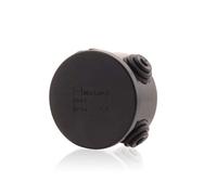 Boîte de jonction ronde Boîte de jonction de câbles en saillie Boîtier d'installation avec tétons étagés en noir, IP44, 65x35mm, boîte de jonction étanche adaptée à l'utilisation en extérieur